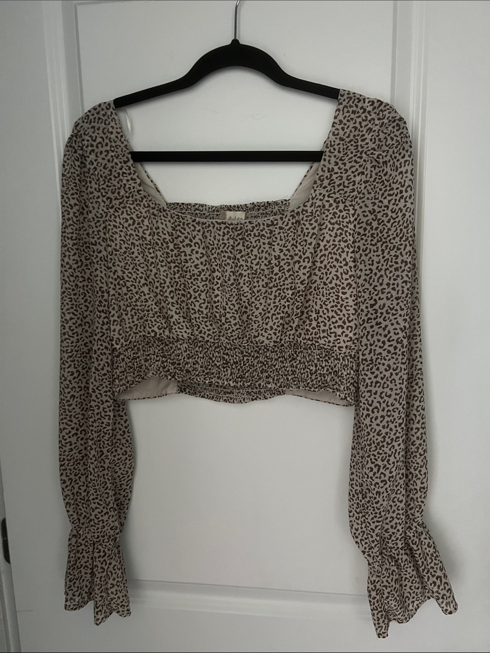 Altar'd State Beige Leopard-Print Square Neck Crop Blouse